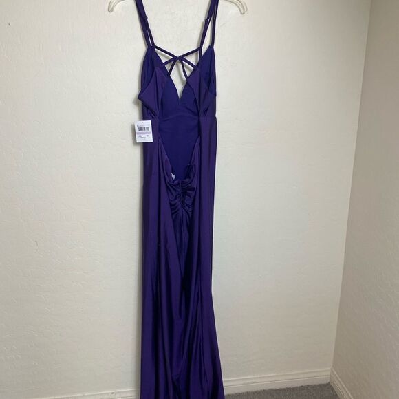 Morgan & Co 11 long purple maxi dress backless strapy stretchy prom party - Picture 6 of 9